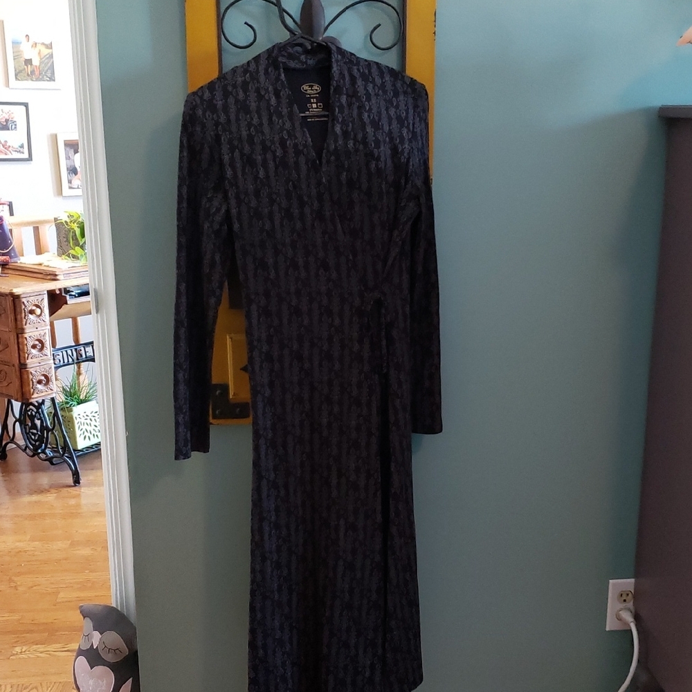 Blue Sky Black Patterned Long Sleeve Dress